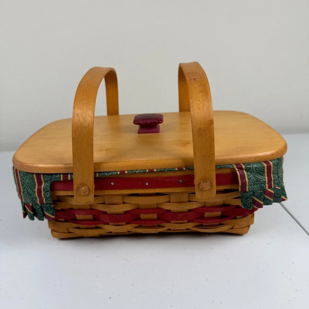 Longaberger 1996 Holiday Cheer Basket Christmas Collection Cloth & Plastic Liner
